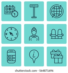 Set Of 9 Transportation Icons. Includes Locate, Appointment, Present And Other Symbols. Beautiful Design Elements.