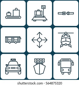 Set Of 9 Transportation Icons. Includes Car Vehicle, Chopper, Vehicle And Other Symbols. Beautiful Design Elements.