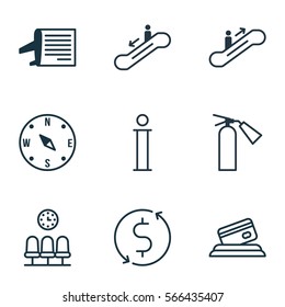 Set Of 9 Transportation Icons. Includes Locate, Information, Timetable And Other Symbols. Beautiful Design Elements.