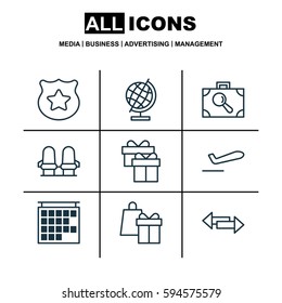 Set Of 9 Transportation Icons. Includes Shopping, Cop Symbol, Armchair And Other Symbols. Beautiful Design Elements.