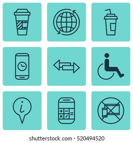 Set Of 9 Travel Icons. Can Be Used For Web, Mobile, UI And Infographic Design. Includes Elements Such As Disabled, Around, Time And More.
