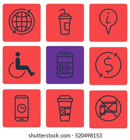 Set Of 9 Travel Icons. Can Be Used For Web, Mobile, UI And Infographic Design. Includes Elements Such As Pointer, Paralyzed, No And More.