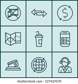 Set Of 9 Travel Icons. Can Be Used For Web, Mobile, UI And Infographic Design. Includes Elements Such As Map, Operator, Call And More.