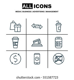 Set Of 9 Travel Icons. Includes Shopping, Forbidden Mobile, Calculation And Other Symbols. Beautiful Design Elements.
