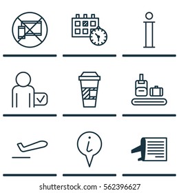 Set Of 9 Travel Icons. Includes Globetrotter, Appointment, Info Pointer And Other Symbols. Beautiful Design Elements.