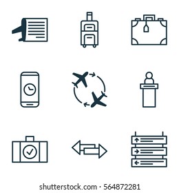 Set Of 9 Travel Icons. Includes Timetable, Luggage, Suitcase And Other Symbols. Beautiful Design Elements.