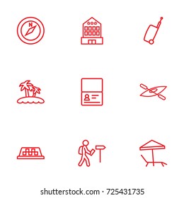 Set Of 9 Travel Outline Icons Set.Collection Of Boat, Bag, Building And Other Elements.