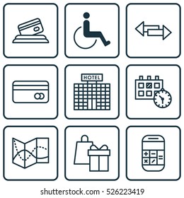 Set Of 9 Traveling Icons. Can Be Used For Web, Mobile, UI And Infographic Design. Includes Elements Such As Math, Disabled, Appointment And More.
