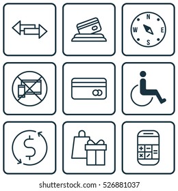 Set Of 9 Traveling Icons. Can Be Used For Web, Mobile, UI And Infographic Design. Includes Elements Such As Mobile, Gift, Direction And More.