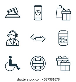 Set Of 9 Traveling Icons. Can Be Used For Web, Mobile, UI And Infographic Design. Includes Elements Such As World, Crossroad, Phone And More.