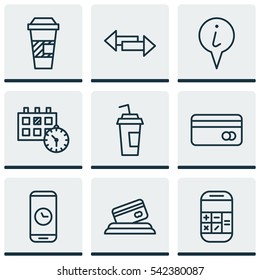 Set Of 9 Traveling Icons. Includes Crossroad, Appointment, Credit Card And Other Symbols. Beautiful Design Elements.