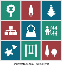 set of 9 tree filled icons such as structure, cookie