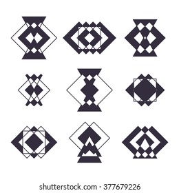 Set of 9 trendy geometric shapes. Hipster logotypes collection. Ethnic tattoo. Sacred geometry vector bundle. Vector illustration