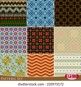 Set of 9 tribal abstract vector seamless patterns