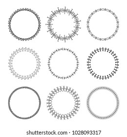 Set of 9 tribal circles. Hand drawn vector wreaths.