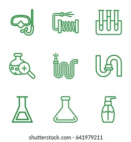  set of 9 tube outline icons such as pipe, bottle soap, water hose