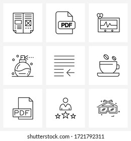 Set of 9 UI Icons and symbols for paragraph; first line; ecg; night; perfume Vector Illustration