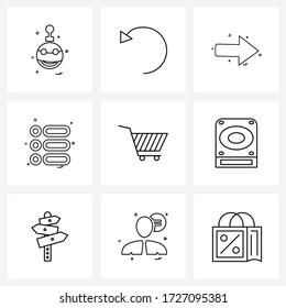 Set of 9 UI Icons and symbols for cart; interface; direction; ui; menu Vector Illustration