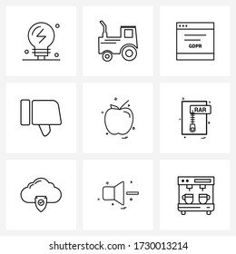 Set of 9 UI Icons and symbols for food; thumb; European union law; failure; thumb down Vector Illustration