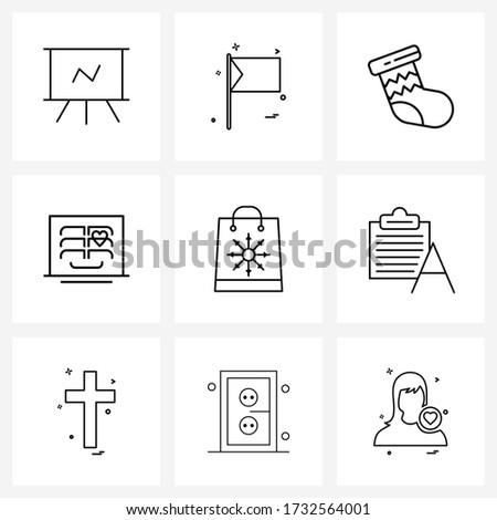 Set of 9 UI Icons and symbols for shopping; medical; flag design; care; sock Vector Illustration