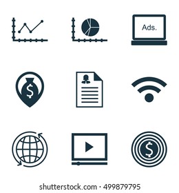 Set Of 9 Universal Editable Icons For Airport, Human Resources And Computer Hardware Topics. Includes Icons Such As Digital Media, Female Application, Business Goal And More.