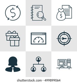 Set Of 9 Universal Editable Icons For Airport, Human Resources And SEO Topics. Includes Icons Such As Keyword Marketing, Business Woman, Report And More.