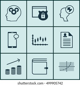 Set Of 9 Universal Editable Icons For Statistics, Advertising And Human Resources Topics. Includes Icons Such As Coins Growth, Messaging, Female Application And More