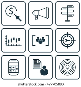 Set Of 9 Universal Editable Icons For Project Management, SEO And Airport Topics. Includes Icons Such As Opportunity, Innovation, Announcement And More.