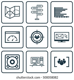Set Of 9 Universal Editable Icons For Project Management, SEO And Computer Hardware Topics. Includes Icons Such As Newsletter, Opportunity, Road Map And More.