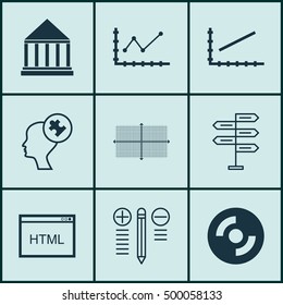 Set Of 9 Universal Editable Icons For SEO, Education And Statistics Topics. Includes Icons Such As Decision Making, Education Center, Square Diagram And More.