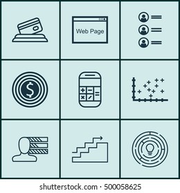 Set Of 9 Universal Editable Icons For SEO, Airport And Human Resources Topics. Includes Icons Such As Plot Diagram, Personal Skills, Calculation And More.