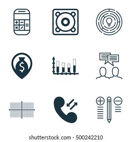 Set Of 9 Universal Editable Icons For Computer Hardware, Airport And Project Management Topics. Includes Icons Such As Decision Making, Calculation, Innovation And More.