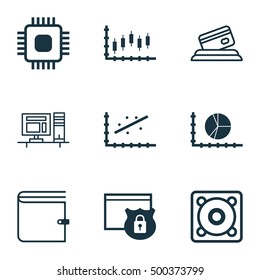 Set Of 9 Universal Editable Icons For Human Resources, Airport And Statistics Topics. Includes Icons Such As Credit Card, Stock Market, Computer And More.