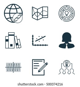 Set Of 9 Universal Editable Icons For Human Resources, Education And Statistics Topics. Includes Icons Such As Innovation, Sinus Graph, Collaborative Solution And More.