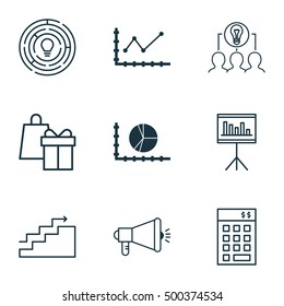 Set Of 9 Universal Editable Icons For Statistics, Business Management And Project Management Topics. Includes Icons Such As Presentation, Innovation, Changes Graph And More.