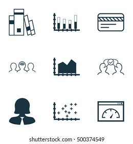 Set Of 9 Universal Editable Icons For SEO, Human Resources And Statistics Topics. Includes Icons Such As Coaching, Sequence Graphics, Bank Card And More.