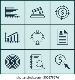 Set Of 9 Universal Editable Icons For SEO, Project Management And Travel Topics. Includes Icons Such As Bars Chart, Collaboration, Analysis And More.