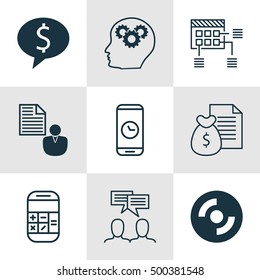 Set Of 9 Universal Editable Icons For Computer Hardware, SEO And Project Management Topics. Includes Icons Such As Call Duration, Brain Process, Blank Cd And More.