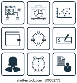 Set Of 9 Universal Editable Icons For Human Resources, Statistics And Marketing Topics. Includes Icons Such As Bank Payment, Wallet, Schedule And More.