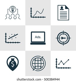 Set Of 9 Universal Editable Icons For Airport, Human Resources And Marketing Topics. Includes Icons Such As Analytics, Collaborative Solution, Money Navigation And More.