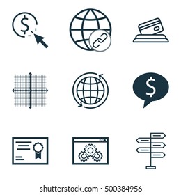 Set Of 9 Universal Editable Icons For Advertising, Education And Statistics Topics. Includes Icons Such As Graphical Grid, Opportunity, World And More.