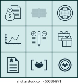 Set Of 9 Universal Editable Icons For Statistics, Project Management And SEO Topics. Includes Icons Such As Female Application, Focus Group, Square Diagram And More.