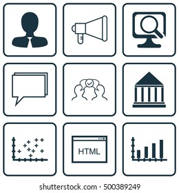 Set Of 9 Universal Editable Icons For Human Resources, Computer Hardware And Project Management Topics. Includes Icons Such As Education Center, Manager, Cooperation And More.