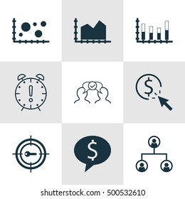Set Of 9 Universal Editable Icons For Advertising, Project Management And Human Resources Topics. Includes Icons Such As Tree Structure, Keyword Marketing, Business Deal And More.