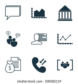 Set Of 9 Universal Editable Icons For Marketing, Project Management And Advertising Topics. Includes Icons Such As Conference, Changes Graph, SEO Brainstorm And More.