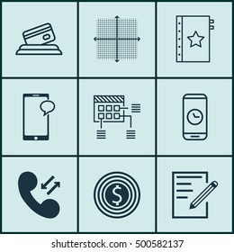 Set Of 9 Universal Editable Icons For Education, Project Management And Human Resources Topics. Includes Icons Such As Cellular Data, Call Duration, Messaging And More.