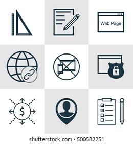 Set Of 9 Universal Editable Icons For Airport, Project Management And Human Resources Topics. Includes Icons Such As Website, Connectivity, Security And More.