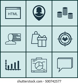 Set Of 9 Universal Editable Icons For Statistics, Advertising And SEO Topics. Includes Icons Such As Pin Employee, Board, Focus Group And More.