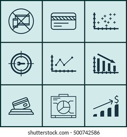 Set Of 9 Universal Editable Icons For Project Management, Airport And Advertising Topics. Includes Icons Such As Bank Card, Plot Diagram, Forbidden Mobile And More.