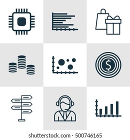Set Of 9 Universal Editable Icons For Project Management, Airport And Statistics Topics. Includes Icons Such As Chip, Opportunity, Money And More.
